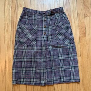 Vintage Plaid Wool Skirt Crazy Horse Sz S